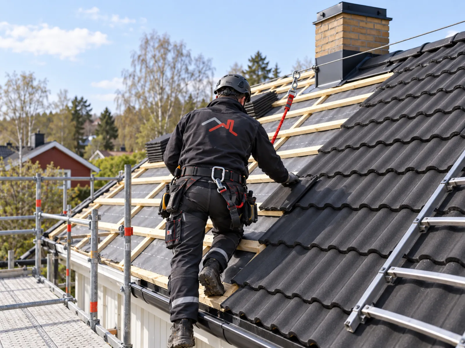 Takläggning — nya betongpannor på villa